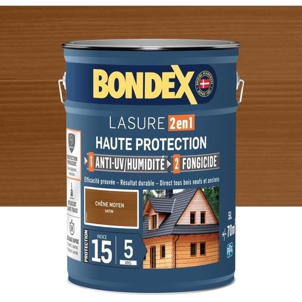 2-i-1 högskyddsbets - Medium satin ek - BONDEX - 5 L 2-i-1 högskyddsbets - Medium satin ek - BONDEX - 5 L