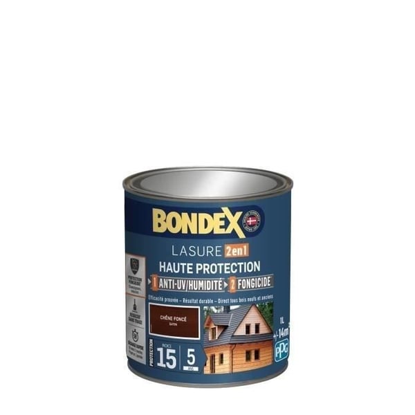 BONDEX 2 in 1 Satin High Protection -väri, 5 vuotta - Tumma tammi BONDEX 2 in 1 Satin High Protection -väri, 5 vuotta - Tumma tammi
