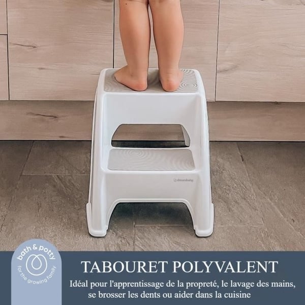 Skammel - DREAMBABY - Toddler & Me 2 Up - Skridsikker og tekstureret - Op til 135 kg for småbørn og voksne - Grå