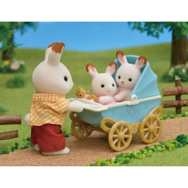 Miniaturefigurer - SYLVANIAN FAMILIES - Chokoladekanin-tvillingerne og deres dobbelte klapvogn
