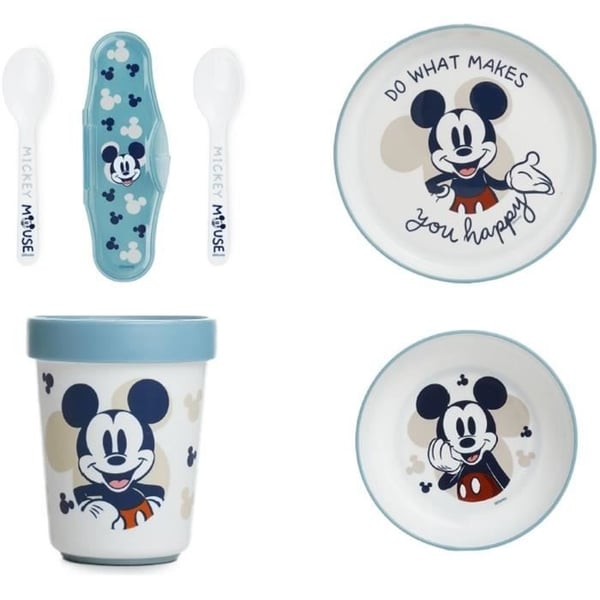 THERMOBABY MICKEY 2:a Ålder Matpaket Tallrik + Kopp + Skål + Set med 2 Skedar