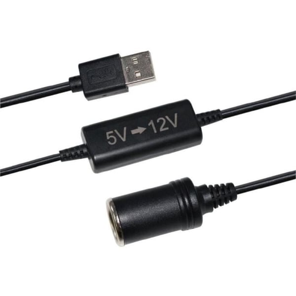 USB 5V til 12V cigarettænder konverter - HTC EQUIPEMENT - 12W og 120cm kabel