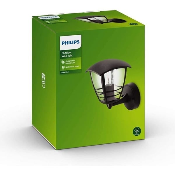 Philips Creek utomhusvägglampa i metall, H20 cm, svart - glödlampa - böjd design