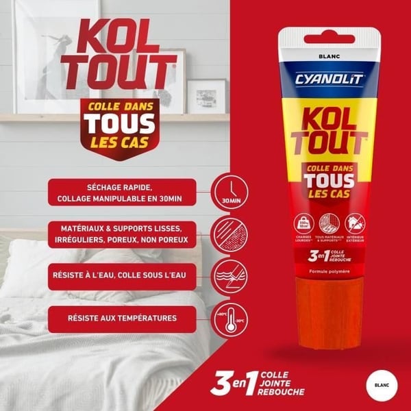 Fastgørelses- og tætningslim - CYANOLIT - Hvid - 125 ml tube - Universal - Høj styrke og fleksibel
