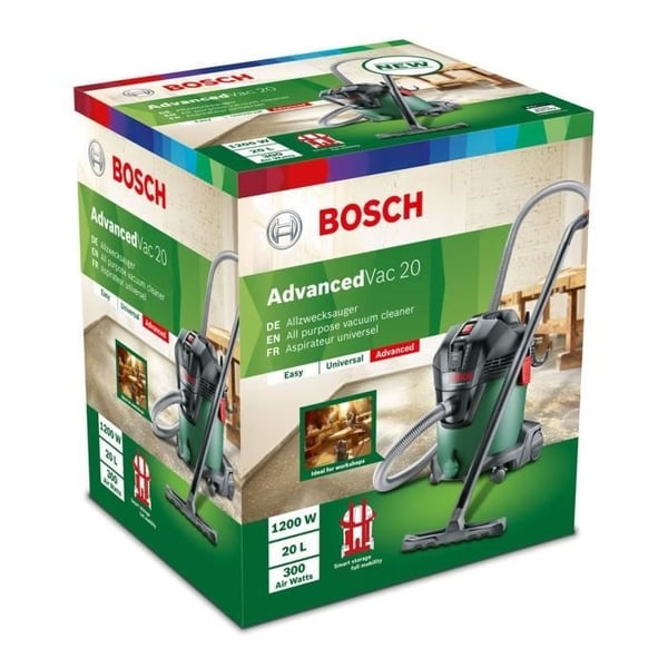 Bosch AdvancedVac 20 våd- og tørstøvsuger (med tilbehør) - 1200 W - 260 mbar/70 l/s - 20 L