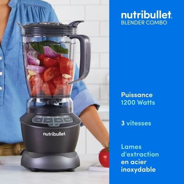 Blender - NUTRIBULLET - NBF500DG - 1200 Watt - 1,65L Kande - 2 kopper og 2 rejselåg medfølger - Sort - BPA-fri