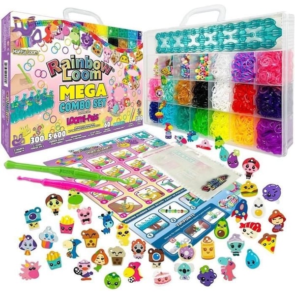 Rainbow Loom armbåndssæt - Væv med 5600 elastikker, charms og perler - BANDAI