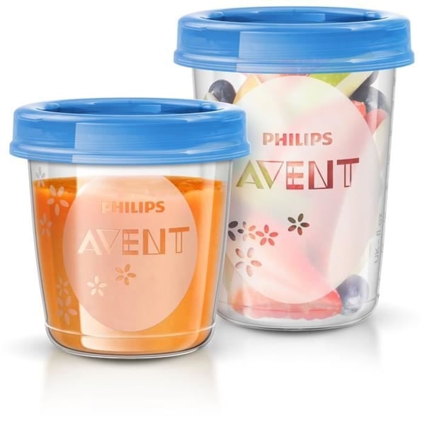 Opbevaringssæt - PHILIPS AVENT - Puréer - 10x180ml + 10x240ml + 20 låg + Afvænningsske + Opskrifter