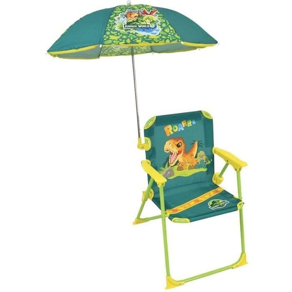 FUN HOUSE JURASSIC WORLD Dinosaur foldbar campingstol - H.38,5 x B.38,5 x D.37,5 cm - Med parasol ø 65 cm - Til børn