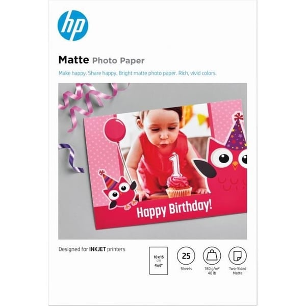 HP mat fotopapir - 180 g/m2 - 10 x 15 cm - 25 ark (7HF70A)