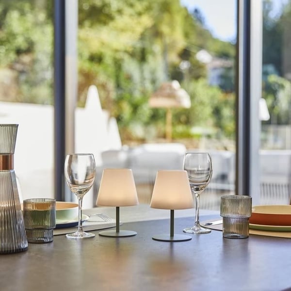 Set med 2 sladdlösa bordslampor - LUMISKY - TWINS - Olivgrön - H16 cm - LED