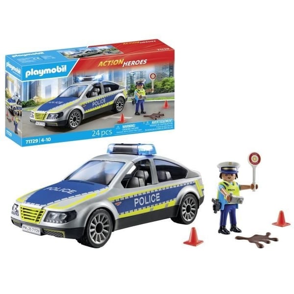 PLAYMOBIL 71729 Politibil med sirene og blinkende lys, Actionhelte, Politibetjente, 24 dele, Fra 4 år