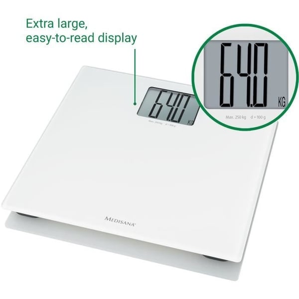 Medisana PS 470 XL badevægt hvid - Maksimal belastning 250 kg - Stort display - Automatisk slukning