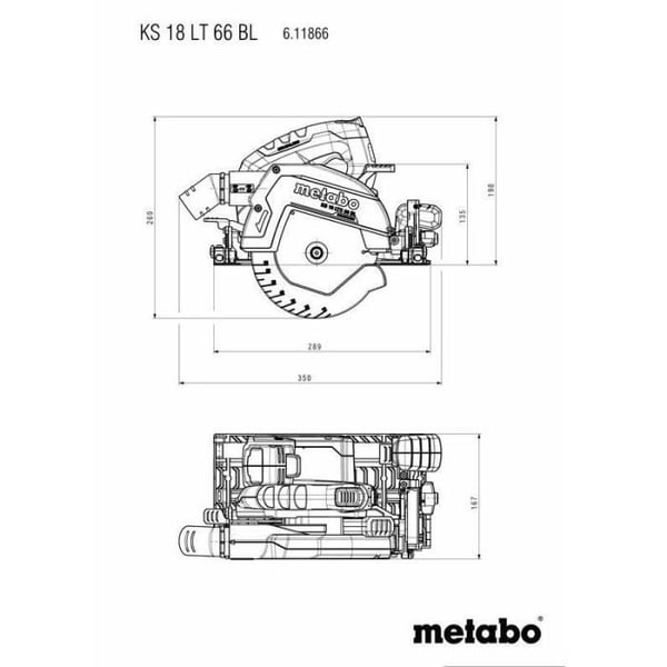 Akku-rundsav - METABO - KS 18 LTX 66 BL - 18 V - hårdmetal-rundsavklinge