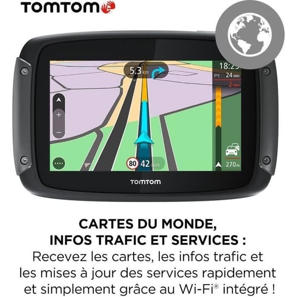 TomTom GPS Motorcycle RIDER 550 Premium Pack - 4,3 tommer, verdenskort, TomTom Traffic, farezoneadvarsler, håndfri opkald