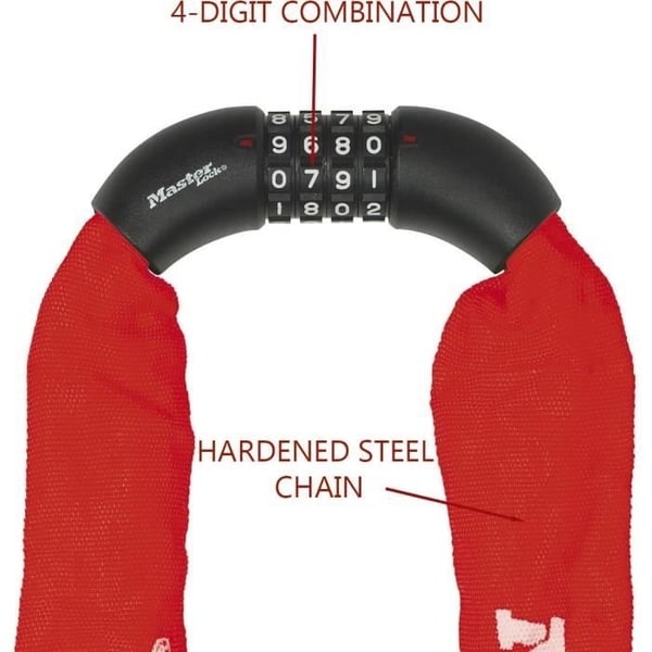 MASTER LOCK Cykelkædelås [Kombination] [90 cm Kæde] [Rød] 8392EURDPROCOLR