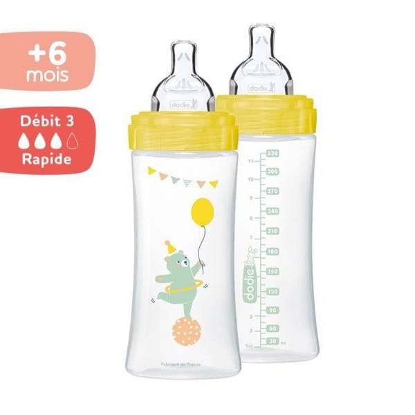 Dodie Sensation+ koliikkia ehkäisevä tuttipullo + 6 kk karhu 2 x 330 ml pakkaus