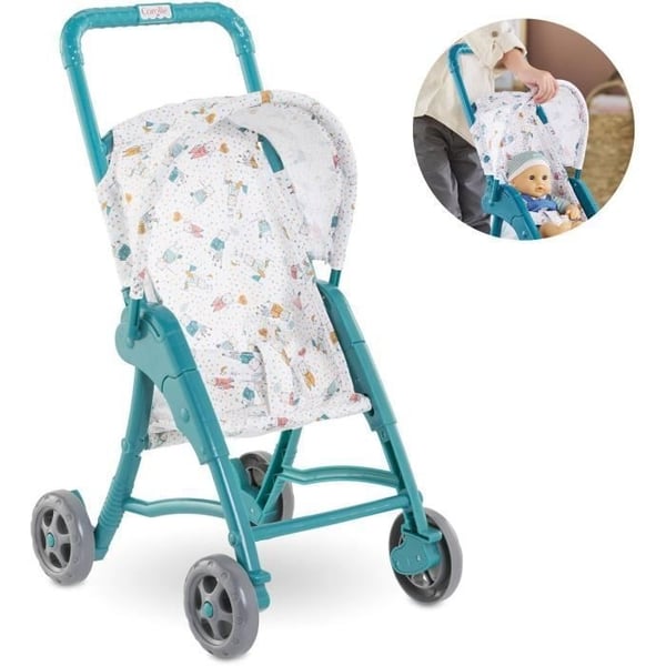 Bamse klapvogn - COROLLE - 30 cm babydukke tilbehør - Blå - Let og nem at bruge