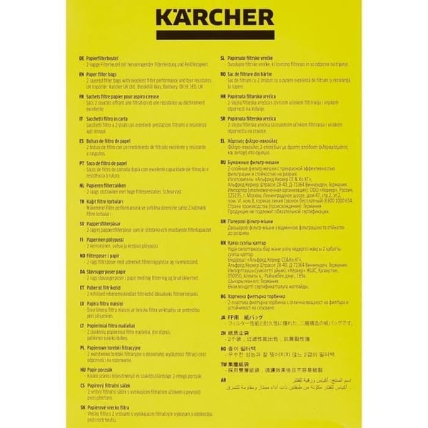 Tolags papirfilterpose til KARCHER WD2200 / A2003 / 2004 / 2054Me - pakke med 5 stk.
