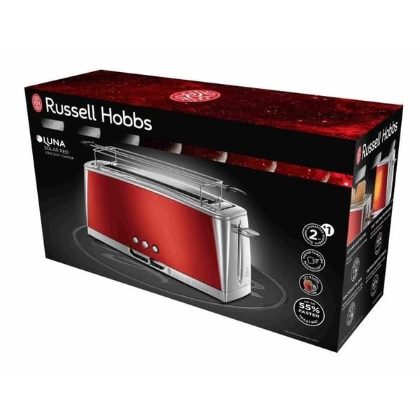 Brødrister - RUSSELL HOBBS - Luna Red Solar - Lang sprække - 1420 W - Genopvarmnings- og optøningsfunktioner