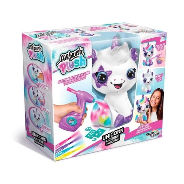 Canal Toys Enhjørning Tilpasset Plyslegetøj - Elektrisk Airbrush med Stencils og Tuscher