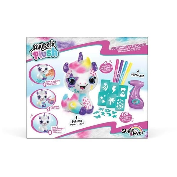 Canal Toys Enhjørning Tilpasset Plyslegetøj - Elektrisk Airbrush med Stencils og Tuscher