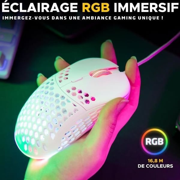 Kablet Gamingmus - The G-Lab - KULT-OXYGEN - RGB - 12800 DPI - Hvid