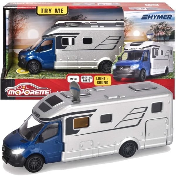 Majorette - Mercedes Campingvogn - 19 cm - Døre der kan åbnes - Lyd og lys