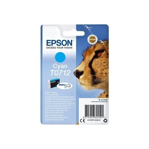 EPSON T0712 Cyan blækpatron - Cheetah (C13T07124012)