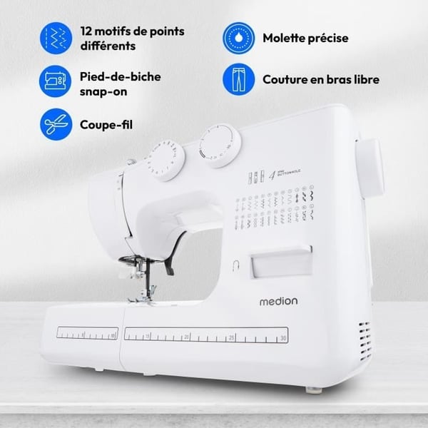 Symaskine - MEDION - SM 60 - 62W - 24 sting + dobbeltsting - 700 o/min - LED - Hvid