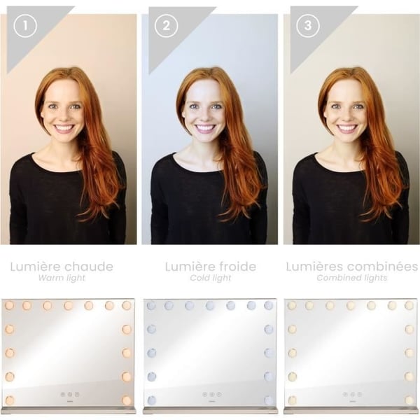 Makeupspejl - LIVOO - DOS207 - 56 x 44 cm - 15 LED'er - 3 lysindstillinger