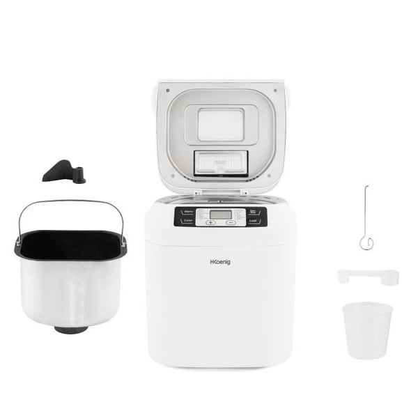 HKoeNIG Brødbagemaskine - BAKE340 - 12 programmer - 3 tilberedningsniveauer - Op til 800 g brød - 550 W - Hvid