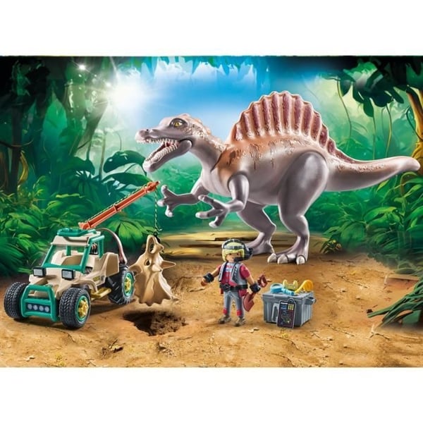 PLAYMOBIL 71820 Spinosaurus, Forsker og Køretøj med Drejekran, Dinosaurer, 60 Del, Alder 4+