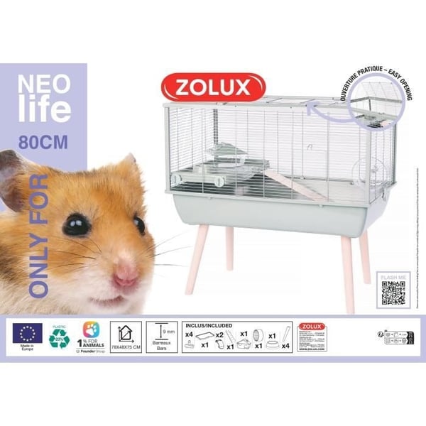 Hævet gnaverbur - ZOLUX - Néolife - Til hamstere - 78 x 48 x 75 cm - Grøn