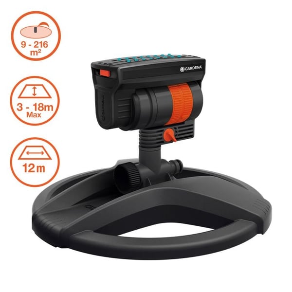 GARDENA AquaZoom Compact -keinuvivun kastelulaite – pinta-ala 216 m² – kantama enintään 18 m – UV- ja pakkasenkestävä – 5 vuoden takuu (18708-20)