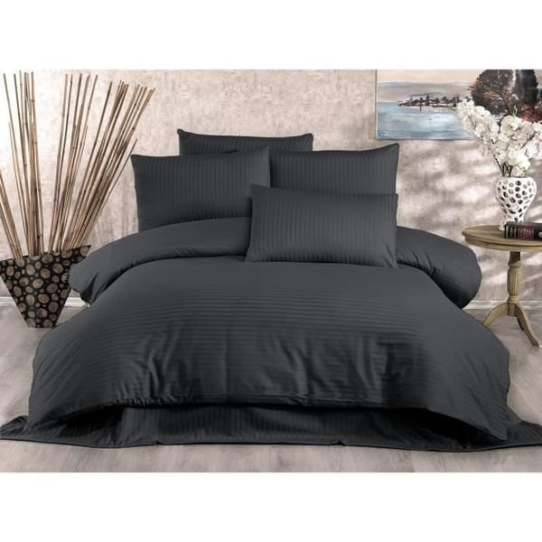 Sengesæt - 1 dynebetræk 220x240 cm + 2 pudebetræk 60x60 cm - 80% bomuld, 20% polyester - Antracit