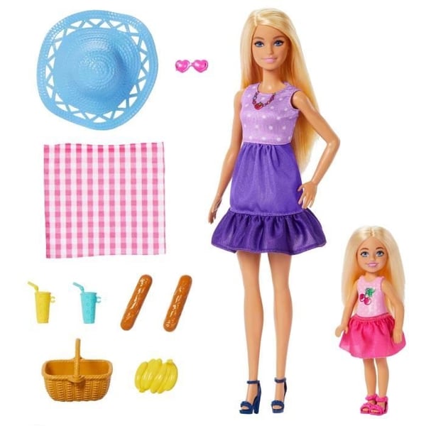 Barbie Perhe ja ystävät -piknik-setti - 2 nukkea - 3+ vuotta - JBF43