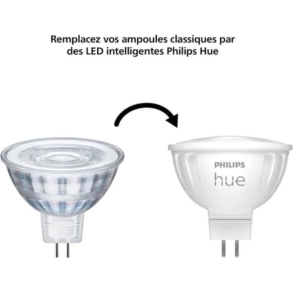 Tilsluttet pære - PHILIPS HUE - MR16 - Hvidt og farvet lys - Bluetooth-kompatibel - Fungerer med app og stemme