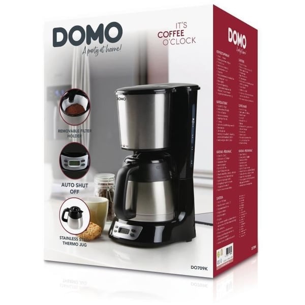 Filterkaffemaskine - DOMO - DO709K - 1000 W - 1 L - 8 kopper - LCD-skærm - 24 timer - Rustfrit stål