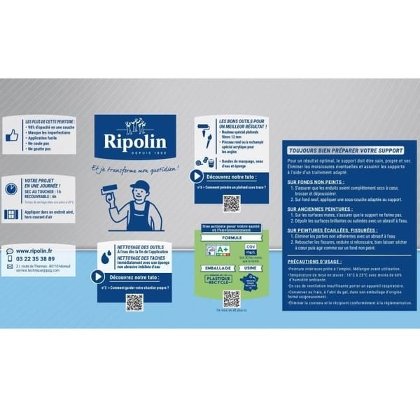Køkken- og badeværelsesloftmaling - Mat hvid - RIPOLIN - 2,5L