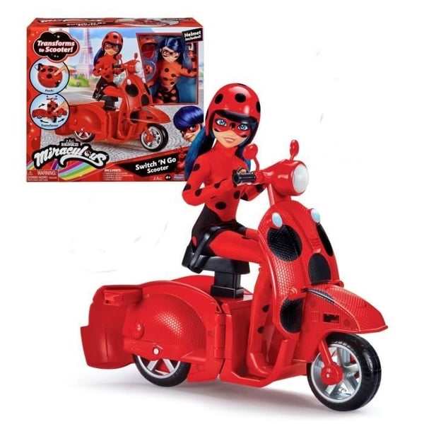 Mirakuløs Switch'n Go Scooter + Mariehøne Heldig Charm Artikuleret Dukke BANDAI 26 cm - P50668