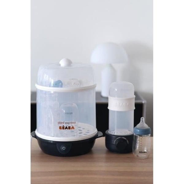 BÉABA - Flaske-/babymadvarmer - Flaskesterilisator - Modermælkserstatning - Skånsom damp - Baby Milk Second - Natblå