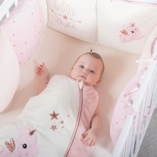 DOMIVA Jolly Sengerand - 100% Polyester Mikrofiber - Tilpasningsbar - Hvid/Pink - 30 x 180 cm