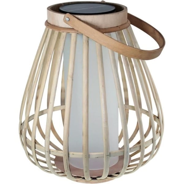 Solcellslampa - Marta - Beige - Naturlig bambu - Flammande belysning - USB- och solcellsladdning