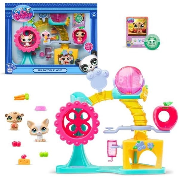 BANDAI - Littlest Pet Shop - Fun Factory Legesæt - Legesæt med 2 kæledyr, dekorationer og tilbehør - BF00519