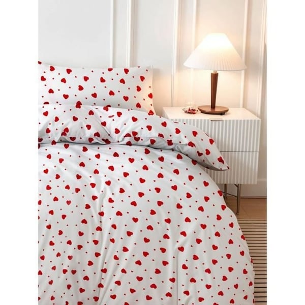 Sengesæt - 1 dynebetræk 220 x 240 cm + 2 pudebetræk 60 x 60 cm - 50% bomuld, 50% polyester - Rød