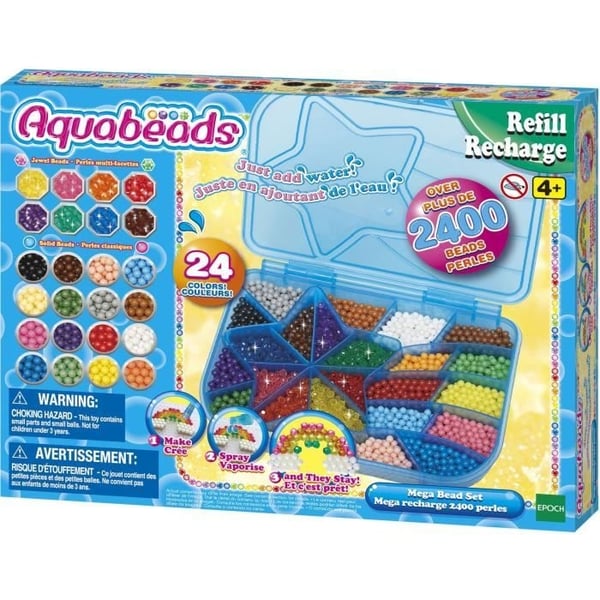Aquabeads Mega Refill 2400 helmeä, vesitahmeat helmet, 31502, 24 väriä, ikä 4+