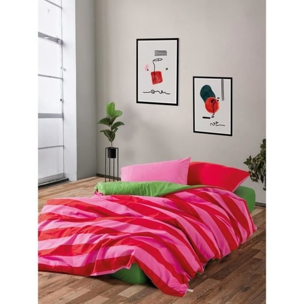Sengesæt - 1 dynebetræk 220 x 240 cm + 2 pudebetræk 60 x 60 cm - 100% forstærket bomuld - Pink Sengesæt - 1 dynebetræk 220 x 240 cm + 2 pudebetræk 60 x 60 cm - 100% forstærket bomuld - Pink