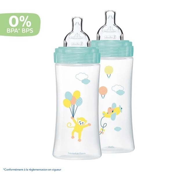 Dodie Sensation+ koliikkia ehkäisevä tuttipullo + 6 m ilmapalloja, 2 x 330 ml pakkaus
