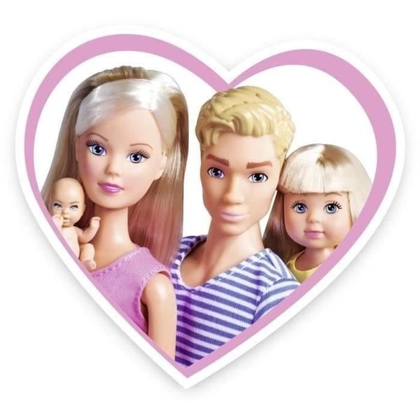 Steffi graviddukke 29 cm, med Kevin 30 cm Evi 12 cm i sin klapvogn 105733673 Simba Toys